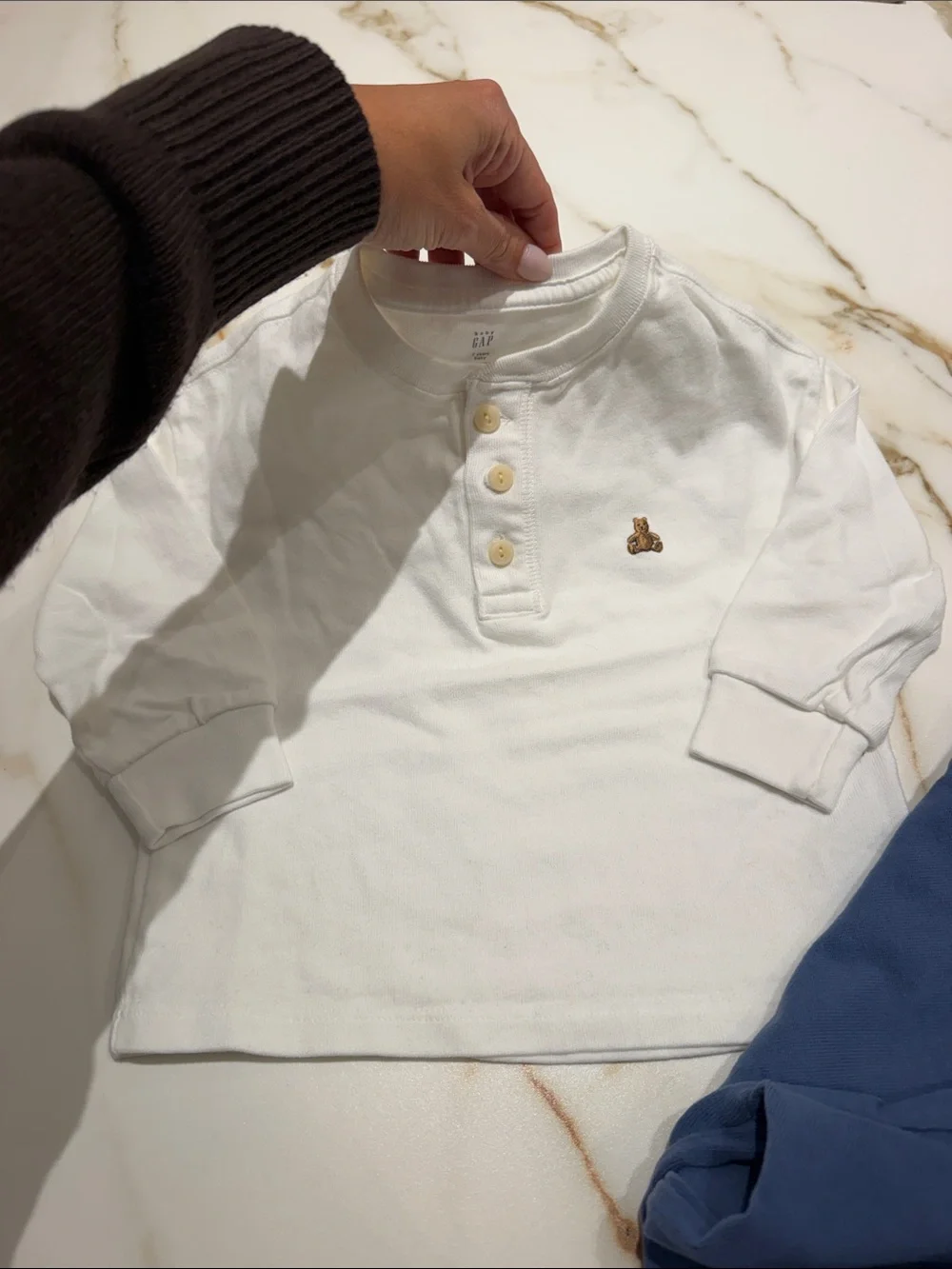 GAP Long-Sleeve Henley Tops - White & Blue